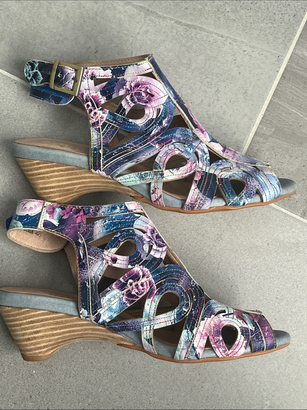 Spring Step L’Artiste Leather Floral Cutout Peep-Toe Heeled Sandals